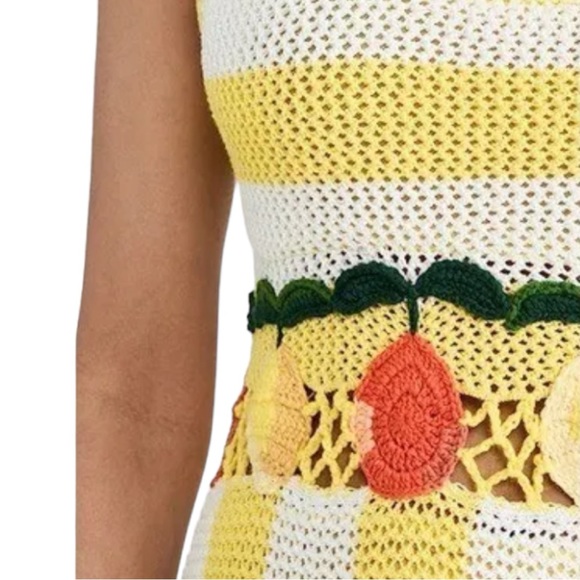 NWT Staud Knit Embroidered Citrus Wallflower Crochet Mini Dress size Large - Picture 6 of 12